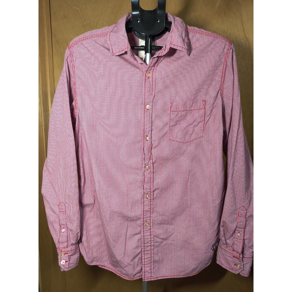 Red Camel Men's Sz‎ L Cotton Plaid Button Up Front Shirt Large Red White Blue